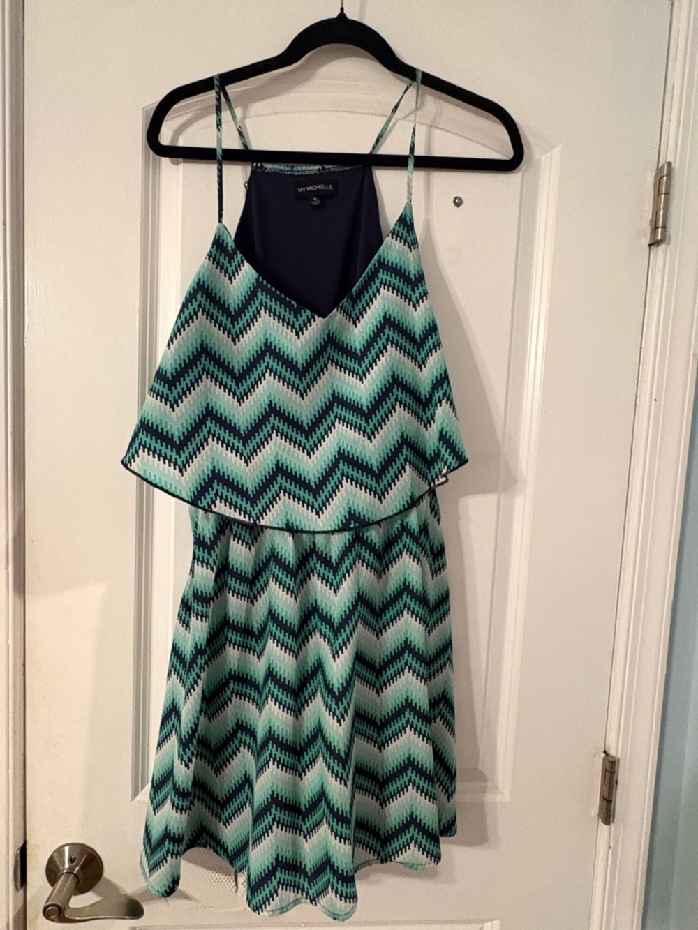 My Michelle Navy Blue Dress with Teal Accent